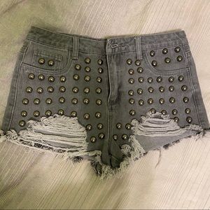 Grey Studded Jean Shorts